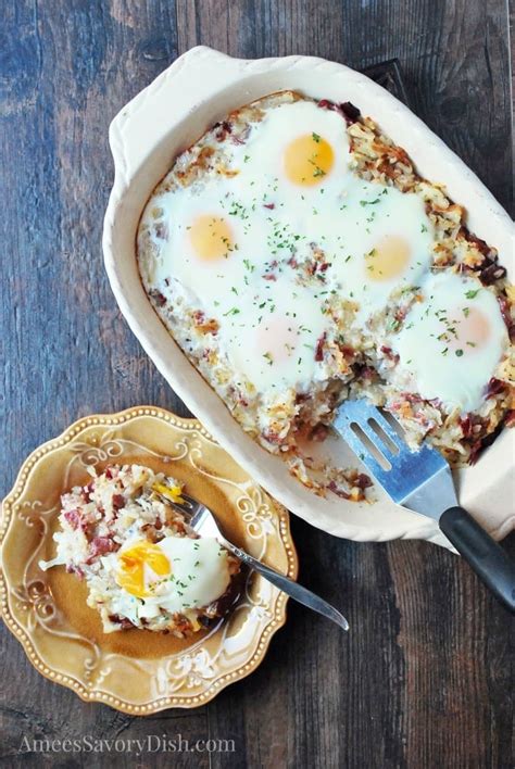 Lightened-Up Corned Beef Hash Breakfast Casserole |Amee's Savory Dish