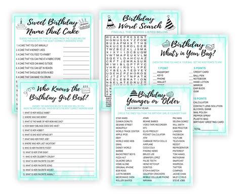 Mint and Black Birthday Party Games Bundle – Printables Depot