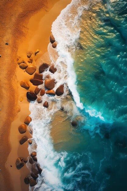 Premium AI Image | an aerial drone view of a surf beach with rocky