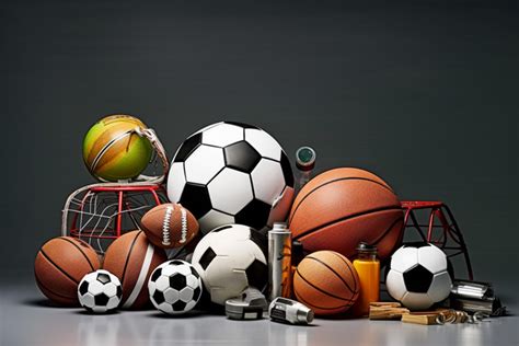 An Assortment Of Sports Balls And Equipment On A Table Background ...