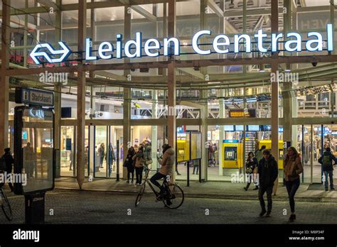 Netherlands,Leiden-Leiden Centraal, The Main train station at night ...