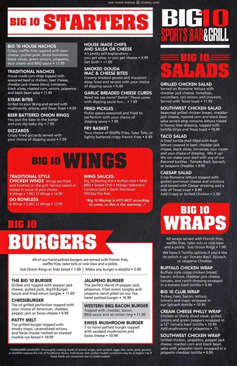 Menu at Big 10 Sports Bar & Grill, Columbus