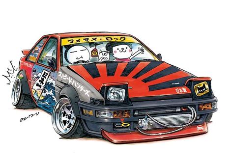 car illustration“crazy car art”jdm japanese old school ”AE86”original cartoon ”mame mame rock ...