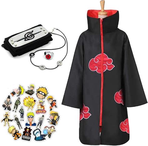 Naruto Long Robe Halloween Cosplay Costume Akatsuki Cloak Uniform (XXL H:5.9-6.0ft) Black ...