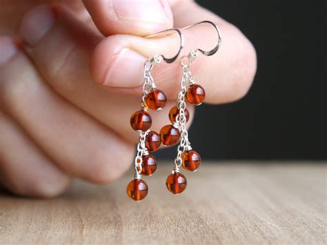 Genuine Amber Earrings in 925 Sterling Silver for Inner Balance