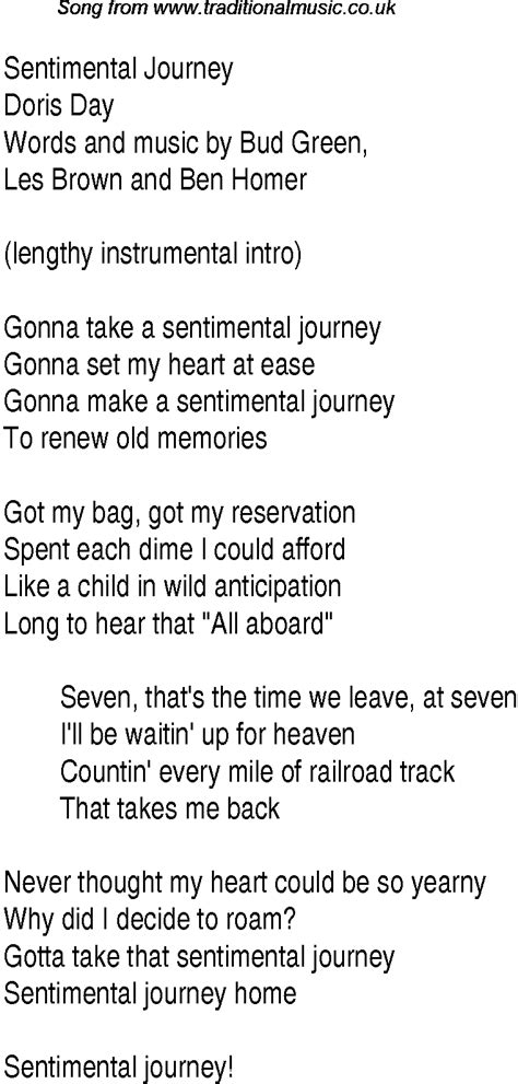 Top songs, 1945 music charts: lyrics for Sentimental Journey