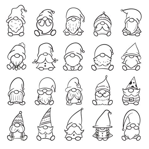 Line art Christmas gnomes design for coloring book isolated on a white ...