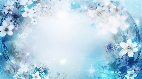 Floral Background Surrounded By Blue Snowflakes, Blue Star Frame Light ...