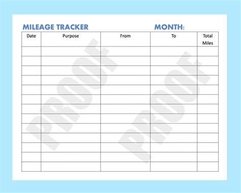 Mileage Tracker Form Printable Printable Mileage Tracker | Etsy