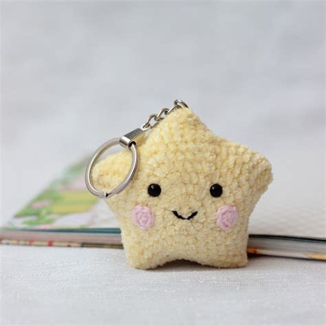 Kawaii cute star plush keychain, Crochet star keyring, Handmade pastel ...