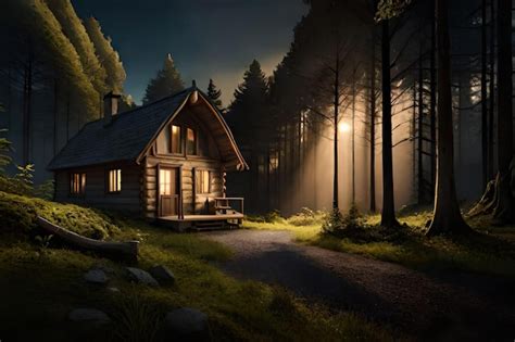 Premium AI Image | A house in the woods at night