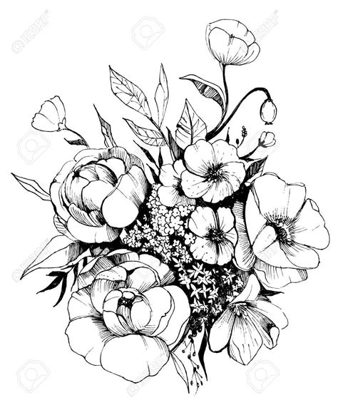 Bouquet Of Flowers Sketch at PaintingValley.com | Explore collection of ...