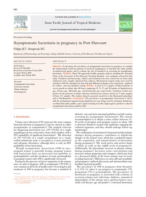 (PDF) Asymptomatic bacteriuria in pregnancy in Port Harcourt