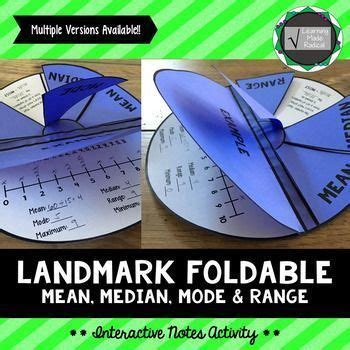 an origami model with the words landmark foldable mean, median, mode ...