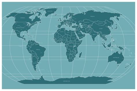 Modern World Map Print Poster 24 x 36 Blue