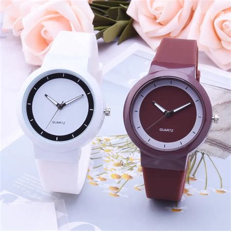 Woman Fashion Silicone Band Analog Quartz Round Wrist Watch Watches Rhinestone quartz watch ...