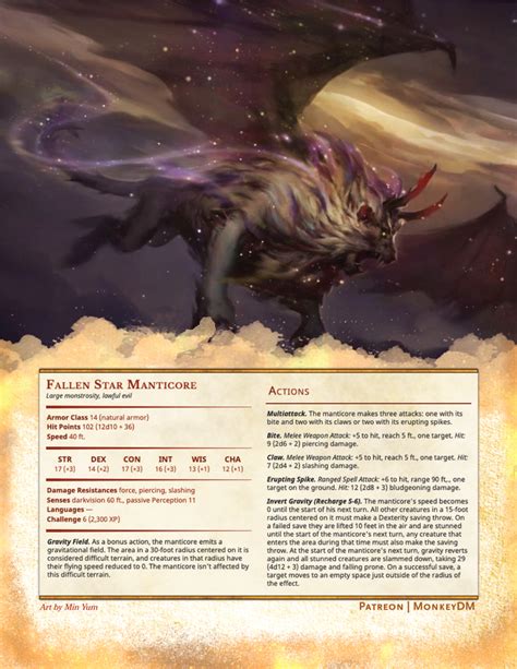 Star Fallen Manticore - D&D 5e Gravitational-Empowered Creature