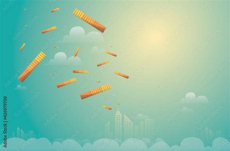 Money falling from above sky to city. Vector Illustration. rain from ...