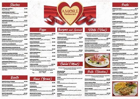 Menu at Amore restaurant, Armadale