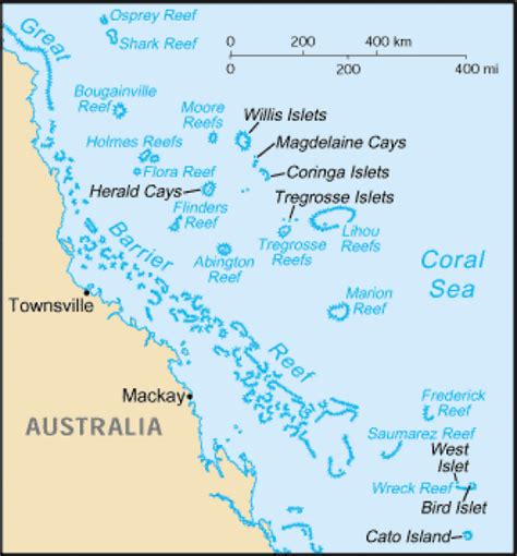 Coral Sea Islands map. Terrain, area and outline maps of Coral Sea Islands. | CountryReports ...