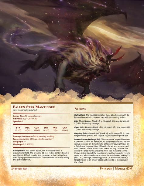 Star Fallen Manticore - D&D 5e Gravitational-Empowered Creature