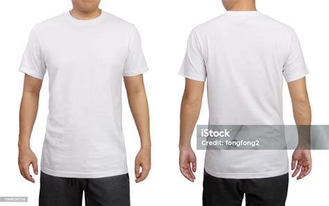 White Tshirt On A Young Man Isolated On White Background Front And Back View Stock Photo ...