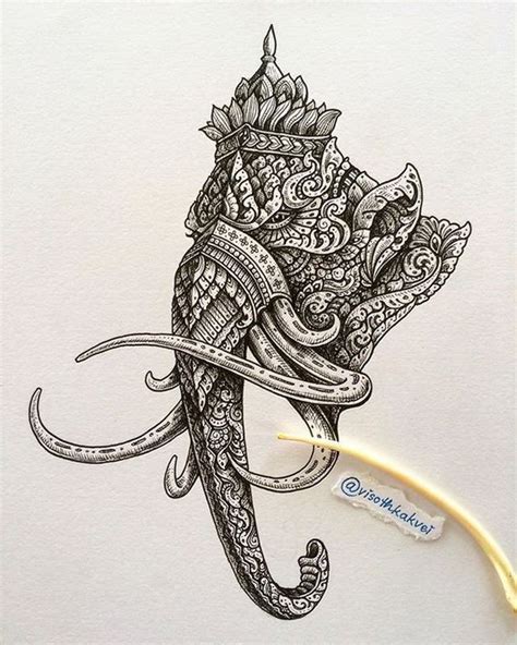 Serious ornate mammoth head in crown tattoo design - Tattooimages.biz