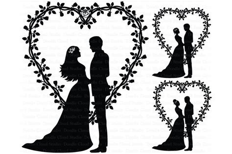 Wedding Heart, Bride and Groom, Cake Topper, Wedding Clipart. By Doodle Cloud Studio | TheHungryJPEG