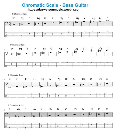 Chromatic Scales Bass Guitar Page 1 Of 2 | Bass guitar, Bass, Bass guitar scales