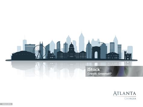 Atlanta Skyline Silhouette With Reflection Landscape Atlanta Georgia ...