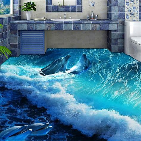 ECYC 3D Water Waves Beach Ocean Waterproof Creative Floor Tiles ...