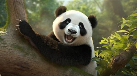 Premium AI Image | A playful happy panda in China Panda looking at camera