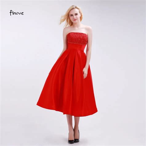 Aliexpress.com : Buy Finove Bright Red Bridesmaid Dresses Tea Length Elegant A Line 2018 New ...