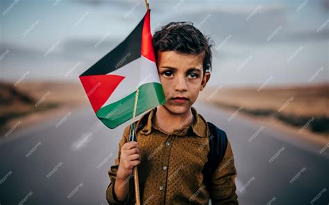 Premium Photo | Palestinian kid girl holding Free Palestine flag in a blocked road portrait ...