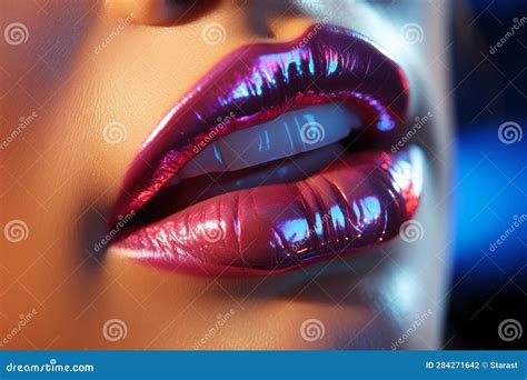 Shiny Lips with Red Glossy Lipstick Close-up, AI Generated Stock ...