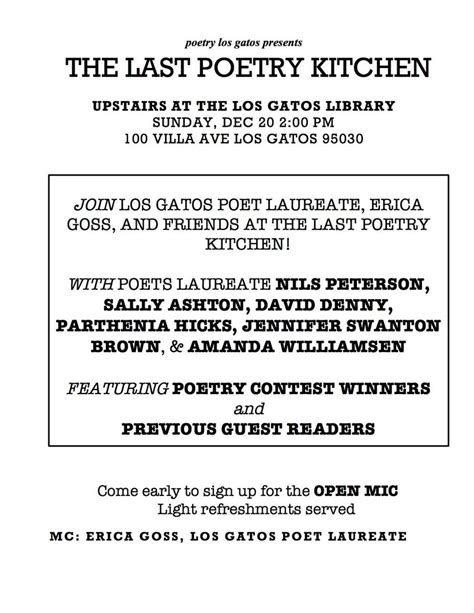 Last Poetry Kitchen Reading : All Poets Laureate – Cupertino Poet Laureate