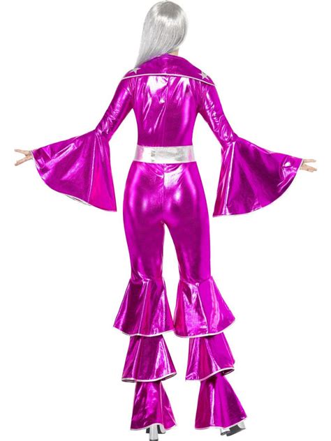 Ladies Pink 70s Disco Girl Pop Star Flares Fancy Dress Party Rockstar Costume