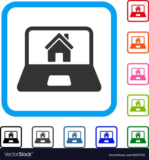 Home on laptop screen framed icon Royalty Free Vector Image