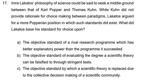 Solved 17. Imre Lakatos' philosophy of science could be said | Chegg.com