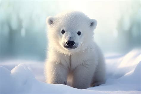 A Cute Baby Polar Bear in Snow Winter Stock Illustration - Illustration ...