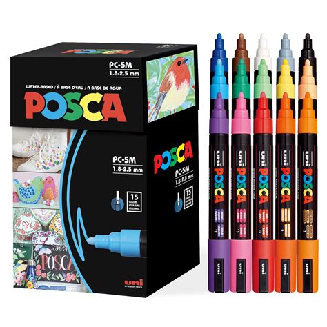 Buy 15 Posca Paint Markers, 5M Medium Posca Markers Set with Reversible Tips of Acrylic Paint ...