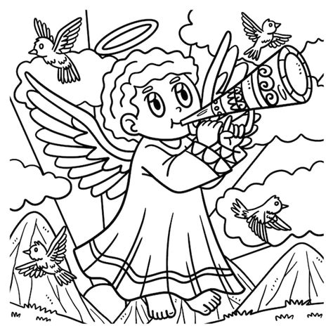 Premium Vector | Christian angel blowing the trumpet coloring page