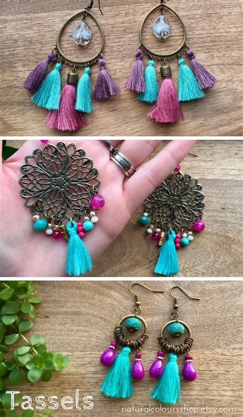 Tassel Boho Earrings Bohemian Earrings Chandelier Earrings Colourful Earrings Turquoise Tassel ...