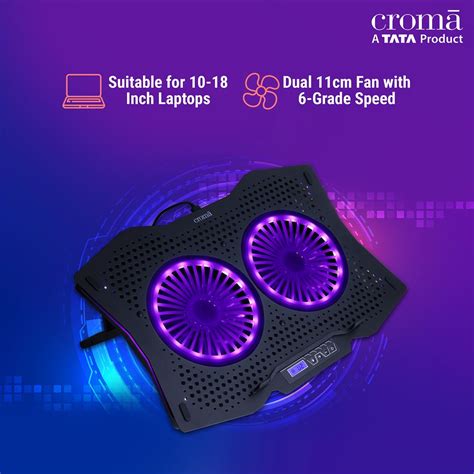 Buy Croma Cooling Pad for Laptops upto 18 Inch (RGB LED, DCX-AA4, Black) Online - Croma