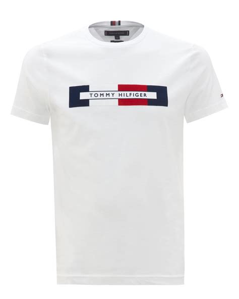 Tommy Hilfiger Mens Box Logo T-Shirt, White Organic Cotton Tee