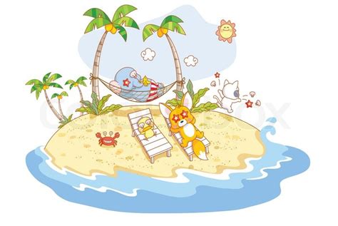 Funny cartoon animals sunbathing on ... | Stock vector | Colourbox