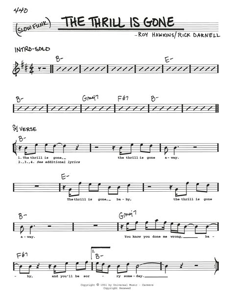 The Thrill Is Gone by B.B. King Sheet Music for Real Book – Melody, Lyrics & Chords at Sheet ...