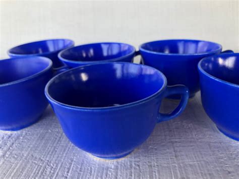 6 Vintage stoneware coffee mugs BRIGHT BLUE tea cups USA | Etsy