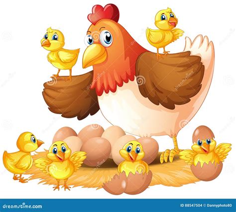 Hen and chicks on nest stock vector. Illustration of isolated - 88547504