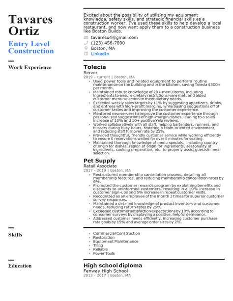 Download Free Entry level Construction Worker Resume .Docx (Word ...